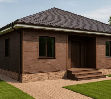 Single-Story Modern Villa with Wood-Plastic Composite Cladding تصویر ویلای نماسازی شده با نماپوش چوب پلاست