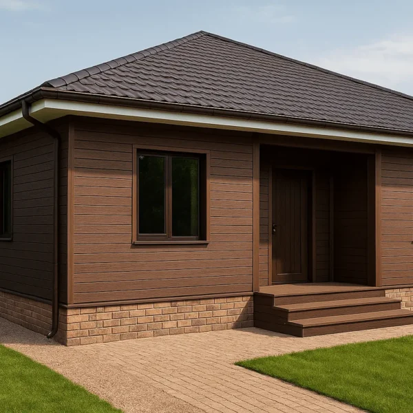 Single-Story Modern Villa with Wood-Plastic Composite Cladding تصویر ویلای نماسازی شده با نماپوش چوب پلاست